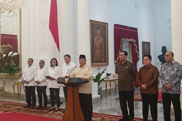 Konferensi pers Presiden Prabowo Subianto di Istana Merdeka, Jakarta Pusat, Senin (17/2/2025). Foto: Zamachsyari/kumparan