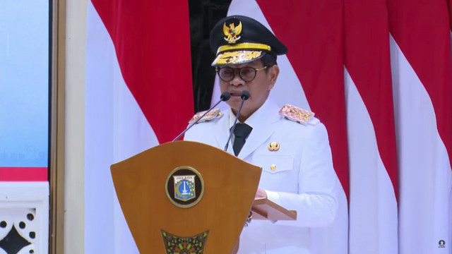 Gubenur DKI terpilih memberikan sambutan usai serah terima jabatan di Balai Kota Jakarta, Kamis (20/2/2025). Foto: Youtube/Pemprov DKI Jakarta