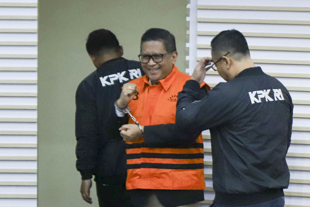 Konferensi pers penahanan Sekjen PDIP Hasto Kristiyanto di Gedung Merah Putih KPK, Jakarta, Kamis (20/2/2025). Foto: Iqbal Firdaus/kumparan