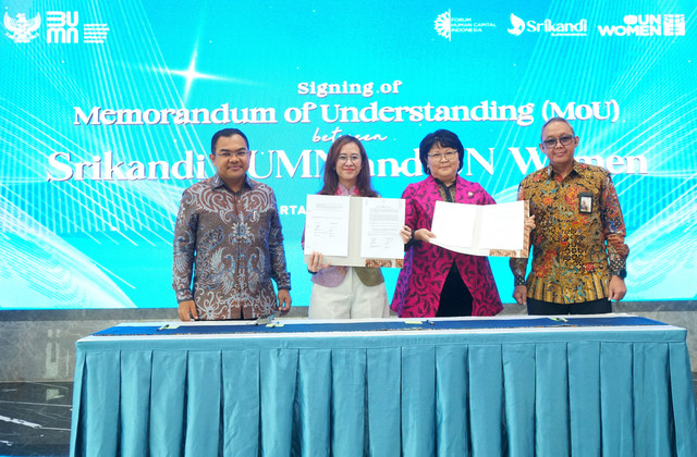 Penandatanganan nota kesepahaman atau MoU antara UN Women dan Srikandi BUMN, Rabu (19/2/2025). Foto: Dok. UN Women