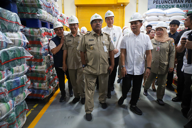 Wakil Gubernur DKI Jakarta Rano Karno meninjau ketersediaan kebutuhan pokok di Pasar Induk Beras Cipinang, Jakarta, Sabtu (22/2/2025).  Foto: Iqbal Firdaus/kumparan