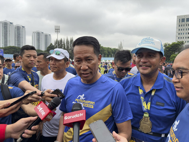 Menteri Hukum, Supratman Andi Agtas ditemui di acara Pengayoman Run 2025 di GOR Soemantri Brodjonegoro, Jakarta Selatan, Minggu (23/2/2025). Foto: Abid Raihan/kumparan