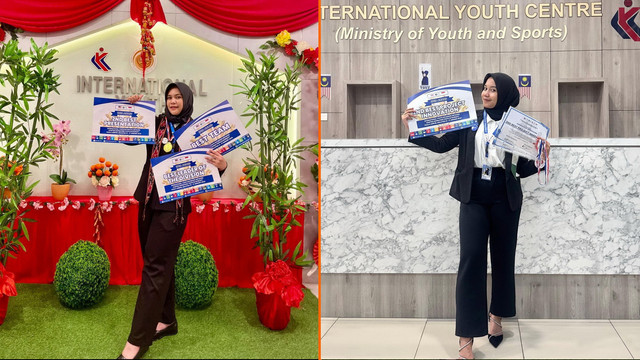 Ajeng Ar Rayhaani Cindy Hartono (kiri) dan Sekar Mahardika Putri (kanan), usai terima penghargaan di ajang lomba “International Youth Excursion Network (IYEN) di Kuala Lumpur, Malaysia. (Aset: Istimewa)