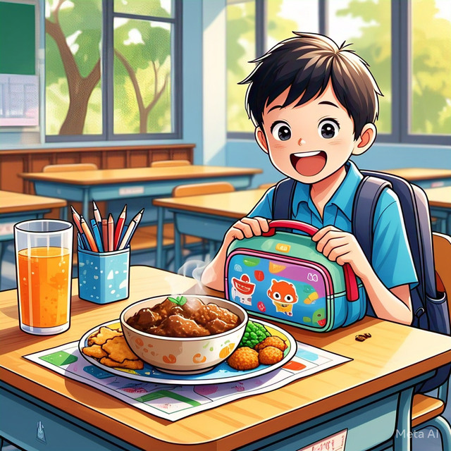 Gambar Ilustrasi Makan Siang Bergizi untuk Anak Sekolah. Sumber: Meta AI