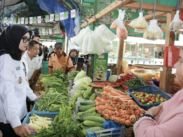 Wakil Gubernur Lampung Jihan Nurlela, saat meninjau harga pangan di Pasar Kangkung, Teluk Betung, Kota Bandar Lampung | Foto : Eka Febriani / Lampung Geh