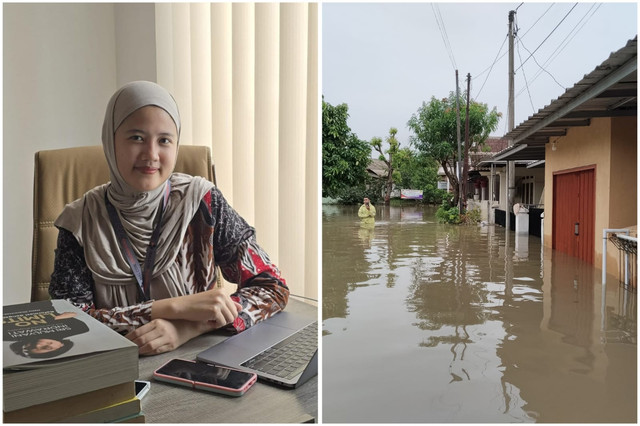 Peneliti Pusat Studi Kota dan Daerah (PSKD) Erina Noviani, banjir di Kota Bandar Lampung. | Foto : Ist, Eka Febriani/Lampung Geh 