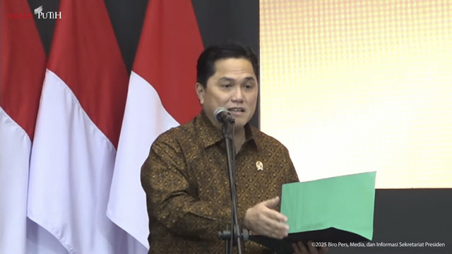 Menteri BUMN Erick Thohir resmikan Layanan Bank Emas Pegadaian dan BSI di Jakarta, Rabu (26/2/2025). Foto: YouTube/ Sekretariat Presiden