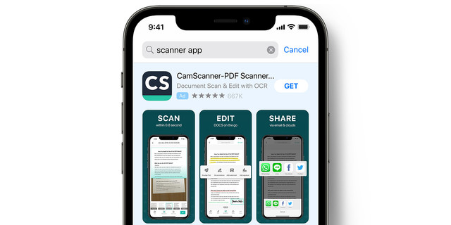 Aplikasi scan foto terbaik, CamScanner. Foto: AppStore  