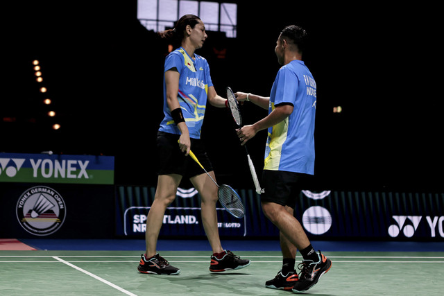 Rehan Naufal Kusharjanto/Gloria Emanuelle Widjaja saat bertanding di German Open 2025. Foto: Dok. PBSI/Badmintonphoto/Yang Shaochen