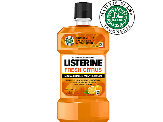 Apakah Listerine bisa menghilangkan karang gigi? Foto adalah Listerine Fresh Citrus. Sumber: listerine.co.id.