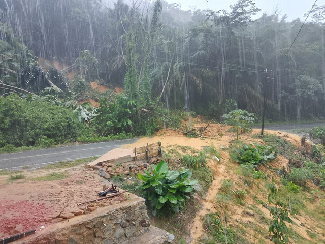 Tanah longsor yang memutus akses jalan Landak-Pontianak. Foto: Dok. Istimewa