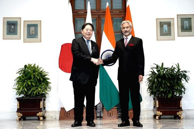 Pertemuan Menteri Luar Negeri Jepang Yoshimasa Hayashi (kiri) dan Menteri Luar Negeri India S. Jaishankar (kanan) di New Delhi, India, Kamis, 28 Juli 2023. (twitter.com/DrSJaishankar)