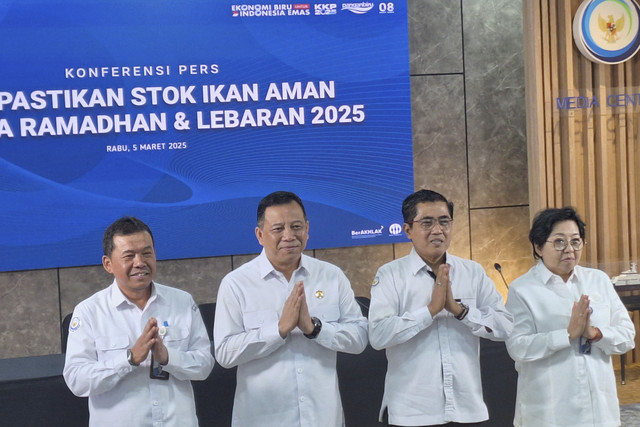 Konferensi Pers Kesiapan Stok Ikan saat Ramadan-Lebaran di Kantor Kementerian KP, Jakarta Pusat pada Rabu (5/3/2025). Foto: Argya D. Maheswara/kumparan 