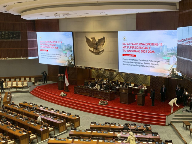 Suasana rapat paripurna DPR di Kompleks Parlemen Senayan Jakarta pada Kamis (6/3/2025). Foto: Luthfi Humam/kumparan