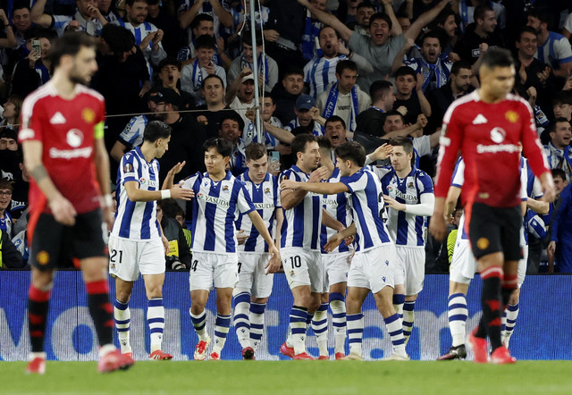 Pertandingan leg pertama babak 16 besar Liga Europa antara Real Sociedad vs Manchester United, Jumat (07/03/2025) dini hari WIB. Foto: REUTERS/Vincent West