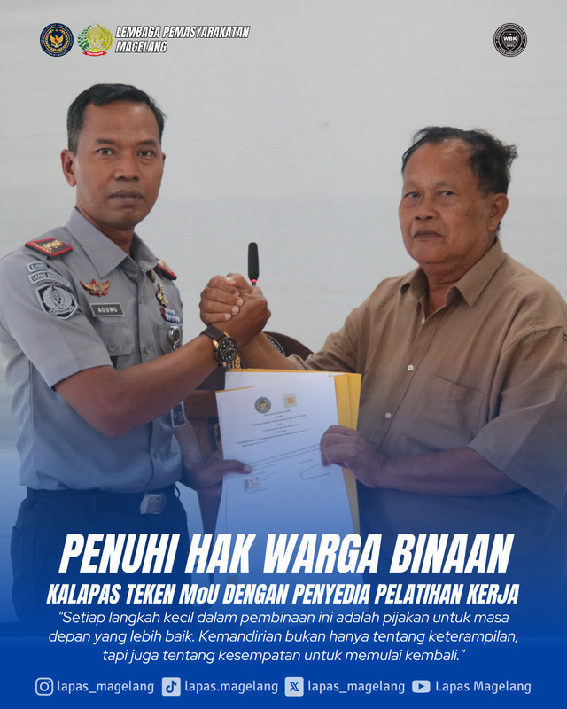 Penuhi Hak Warga Binaan, Kalapas Teken MoU dengan Penyedia Pelatihan Kerja