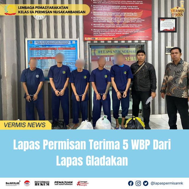 Lapas Permisan Terima 5 WBP dari Lapas Gladakan