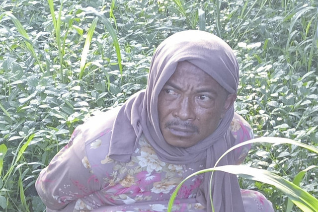 Lapi (50 tahun) seorang pengedar sabu-sabu warga Desa Bulukandang, Kecamatan Prigen, Kabupaten Pasuruan, menyamar mengenakan daster saat hendak diamankan. Foto:  Dok. Polres Pasuruan