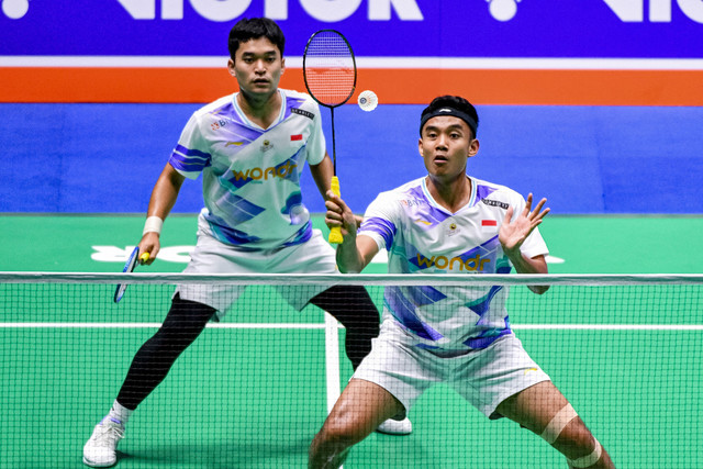 Bagas Maulana dan Leo Rolly Carnando di China Open 2024. Foto: AFP