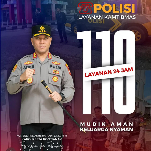 Layanan hotline 110 Polresta Pontianak untuk para pemudik. Foto: Instagram @polresta_pontianak