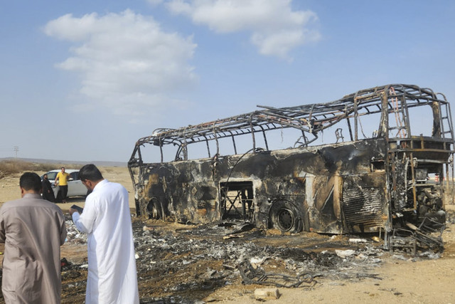 Bus jemaah umrah wni yang terbakar di Arab Saudi. Foto: Dok. Kemlu RI