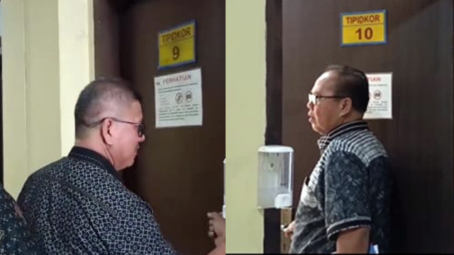 Kolase foto dua tersangka dugaan korupsi Dana Hibah untuk Sinode GMIM, saat menghadap ke penyidik Polda Sulawesi Utara.