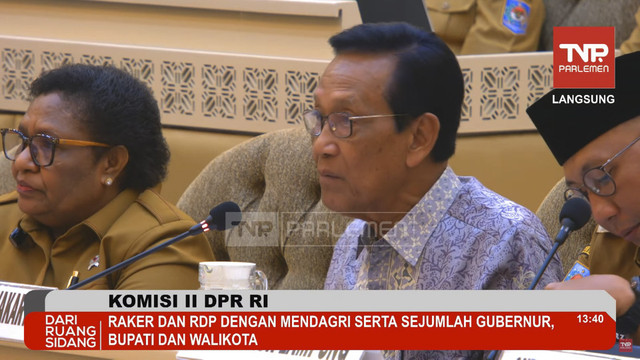Suasana Raker dan RDP Komisi II DPR RI bersama Mendagri dan sejumlah Gubernur serta Walikota, Selasa (29/4/2025). Foto: YouTube/ TVR Parlemen