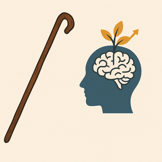 Deskripsi gambar: Ilustrasi tongkat Nabi Musa dan simbol otak dengan tumbuhan sebagai representasi growth mindset dan kekuatan iman. Sumber gambar: Dibuat dengan bantuan ChatGPT (OpenAI).