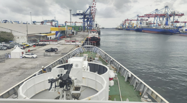 Kapal Patroli Settsu milik Japan Coast Guard di Dermaga JICT, Tanjung Priok, Jakarta Utara, Rabu (22/1/2025). Foto: Jonathan Devin/kumparan
