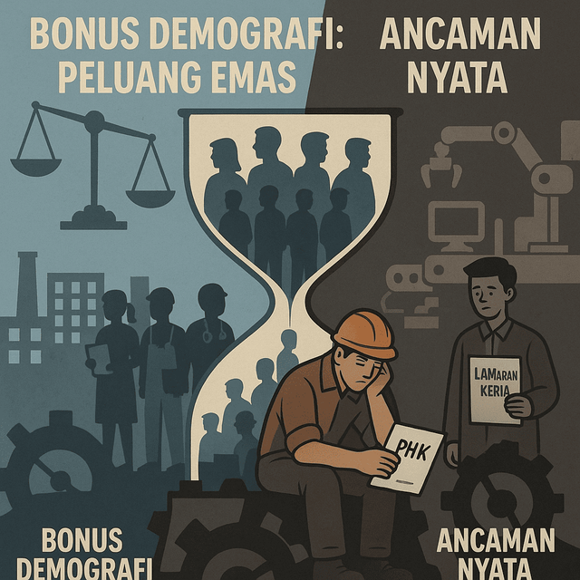 Ilustrasi Dilema Buruh di tengah Bonus Demografi, source: AI