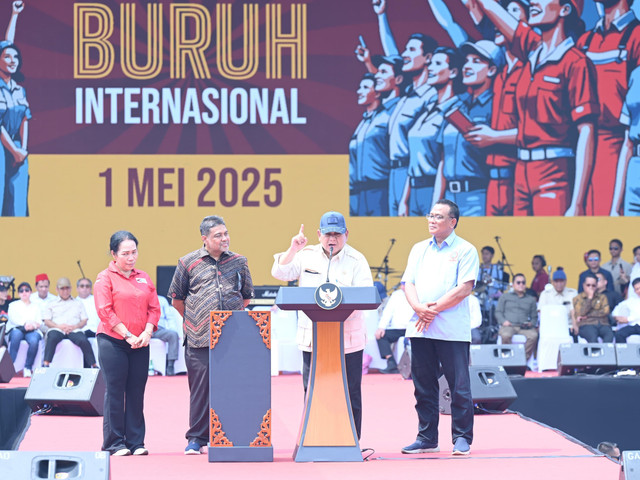 Di hadapan ribuan buruh, Presiden Prabowo nyatakan dukungannya pada UU Perampasan Aset. Foto: Dok. Setneg
