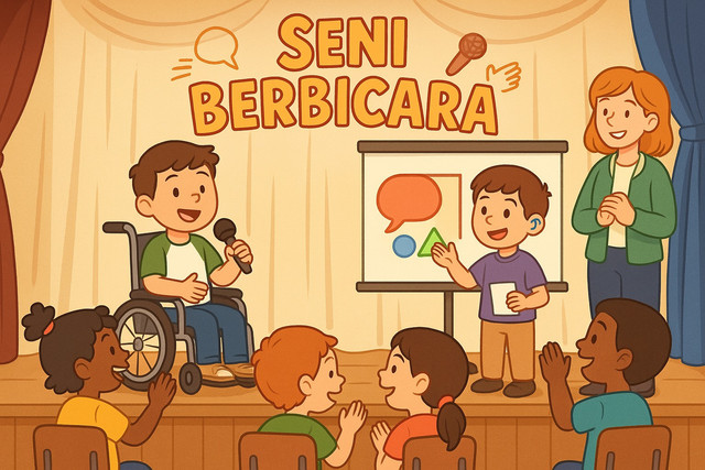 Ilustrasi Berbicara di Depan Umum bagi Anak Berkebutuhan Khusus (sumber: https://chatgpt.com/c/68136736-ff90-800a-b3bc-6d835bb54da3)
