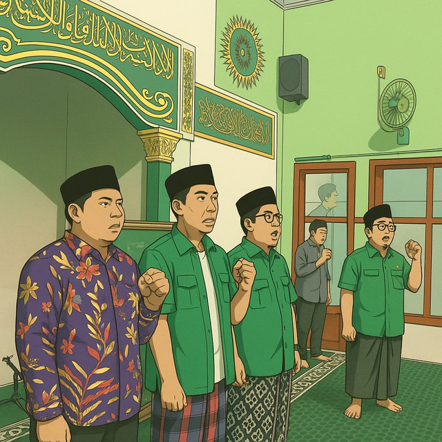 Menyanyikan Lagu Yalal Wathon (sumber: Koleksi Pribadi/chatgpt_webtoon style)