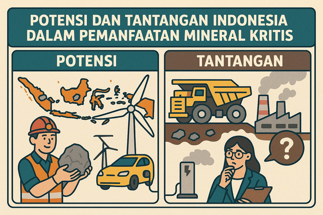 Ilustrasi: Potensi & Tantangan Indonesia Dalam Pemanfaatan Mineral Kritis. Sumber: ChatGPT