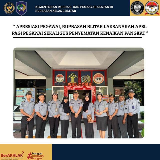 Rupbasan Blitar Laksanakan Apel Pagi Sekaligus Penyematan Kenaikan Pangkat