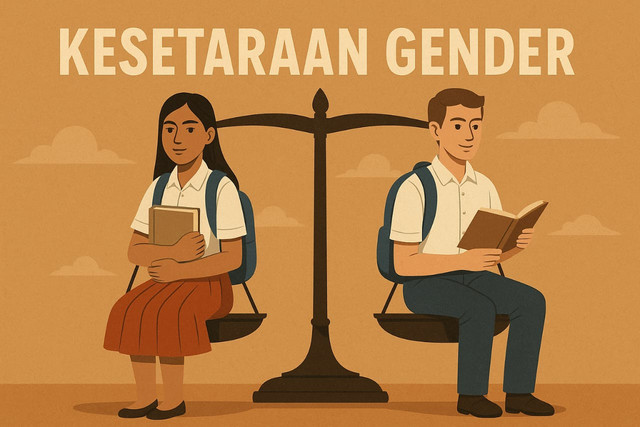 Kesetaraan gender dalam pendidikan bukan soal siapa lebih unggul, tapi soal memberi peluang yang sama untuk berkembang. Gambar ini merepresentasikan pentingnya keseimbangan dan keadilan bagi masa depan generasi. Gambar dibuat menggunakan kecerdasan buatan (DALL·E) oleh OpenAI melalui ChatGPT. Sumber: https://openai.com/dall-e
