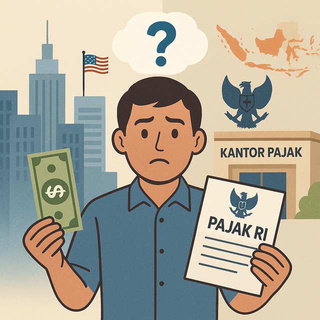 Ilustrasi: Di negeri orang cari nafkah, di tanah air tetap ditagih pajak. (Sumber: orisinal dihasilkan menggunakan AI (DALLĀ·E) oleh ChatGPT)