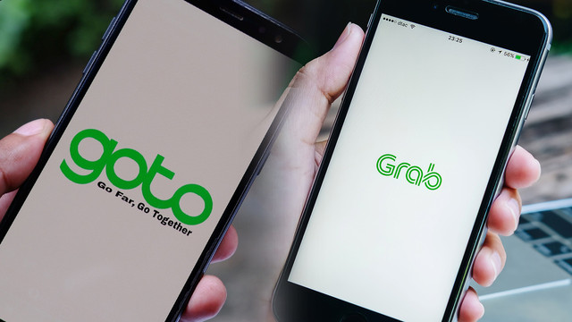 Ilustrasi Goto dan Grab. Foto: Shutterstock