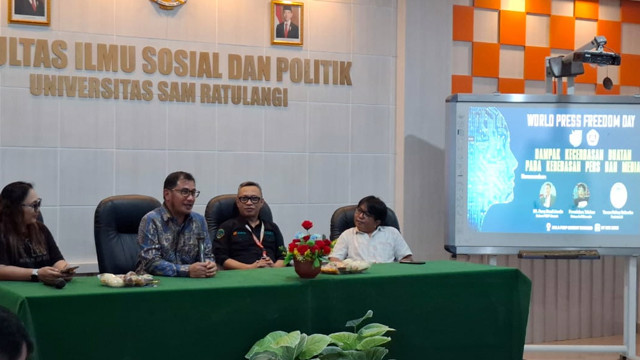 Narasumber kegiatan diskusi tentang dampak kecerdasan buatan (AI) yang diselenggarakan AJI Manado dalam rangka peringatan World Press Freedom Day (WPFD) atau Hari Kebebasan Pers Sedunia tahun 2025.