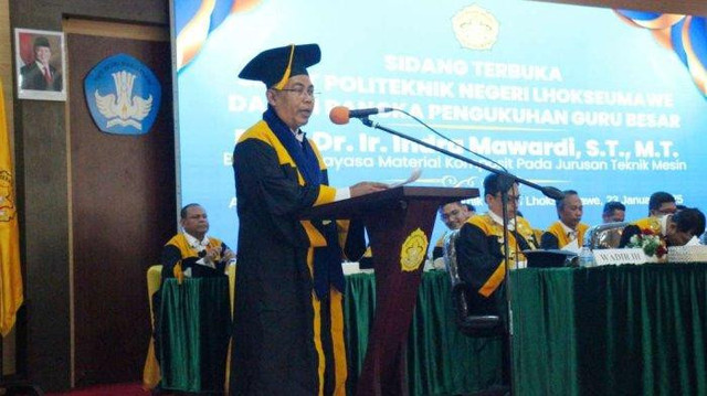 Politeknik Negeri Lhokseumawe Kukuhkan Prof Indra Mawardi Sebagai Guru Besar