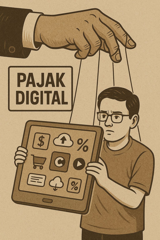 Ilustrasi: Pajak Digital. (Sumber: orisinal dihasilkan menggunakan AI (DALL-E) oleh ChatGPT)