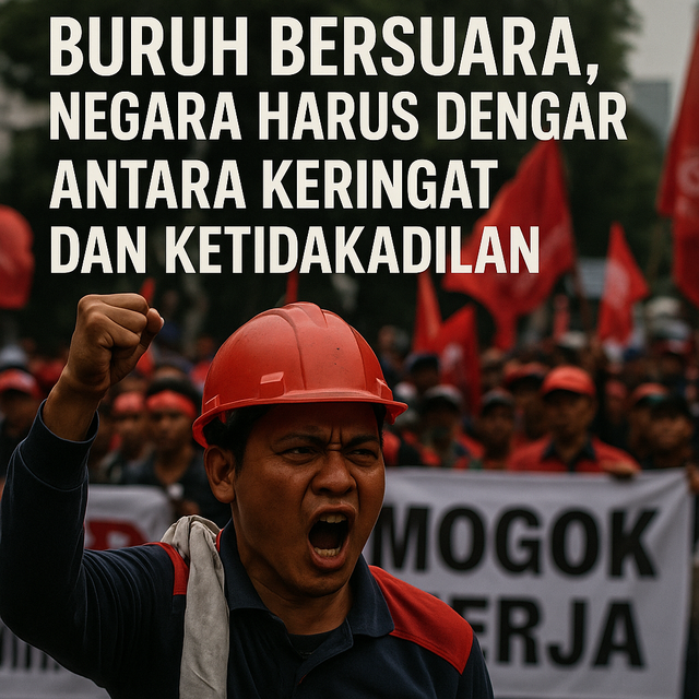 “Kami bukan mesin, kami manusia. Dengarkan suara buruh, tegakkan keadilan!”.source: ChatGPT