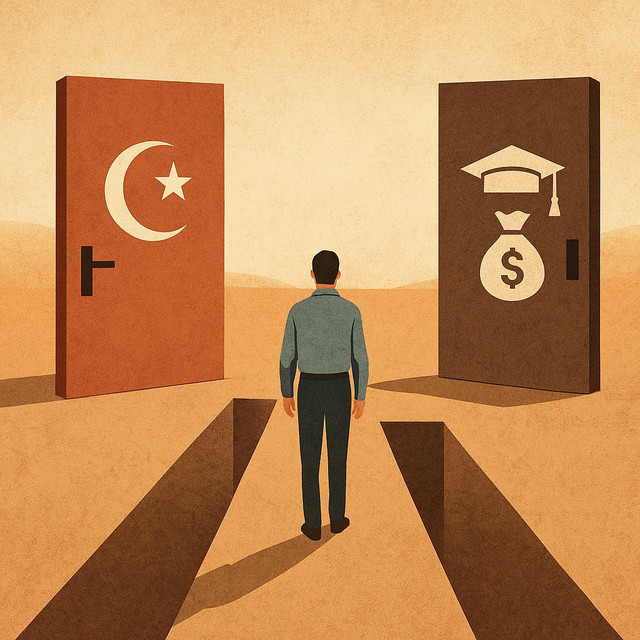 Ruang vakum antara iman, ilmu, dan integritas—hening, namun membentuk jurang yang nyata, Gambar AI