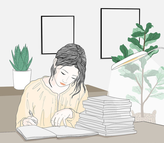 Sumber: https://pixabay.com/illustrations/woman-writing-office-office-work-5835657/
