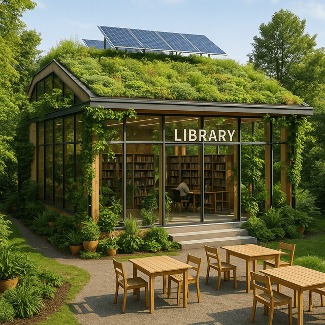 Ilustrasi perpustakaan go green (sumber: https://chatgpt.com/share/681fd9f5-531c-8007-9829-d65e73a5a560)