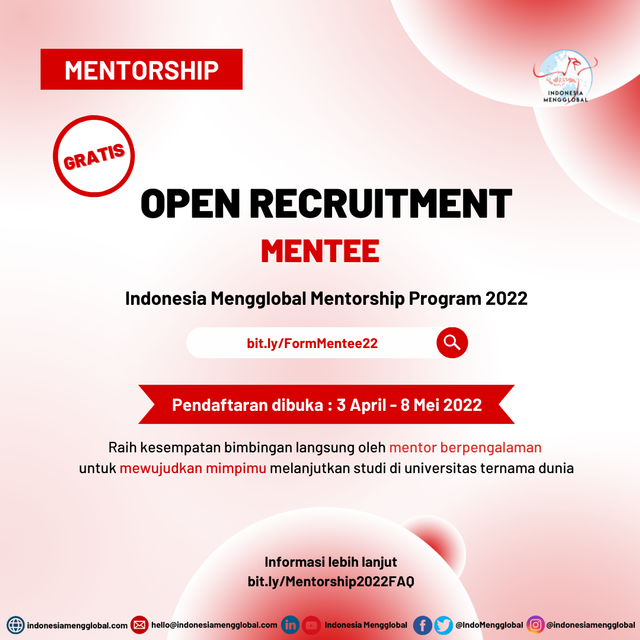 Daftar sebagai Mentee Indonesia Mengglobal Mentorship Program 2022! Sumber: Indonesia Mengglobal
