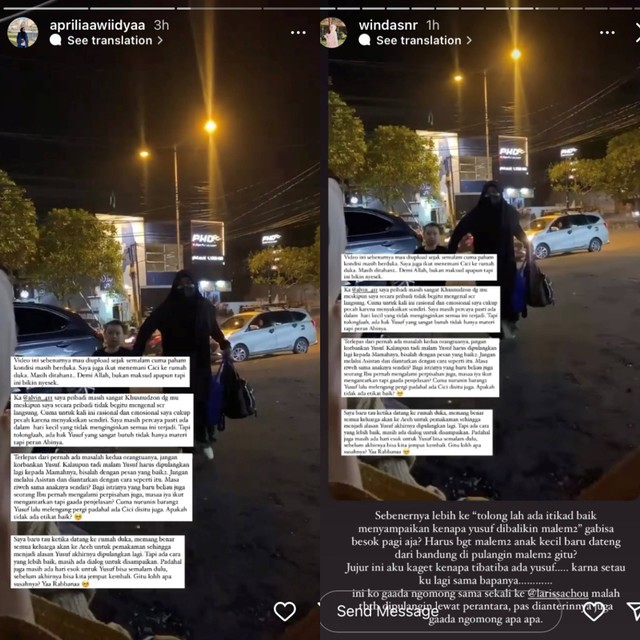 Unggahan Instagram Story rekan Larissa Chou tentang Alvin Faiz. Foto: Instagram/@Apriliawiidyaa dan @windasnd