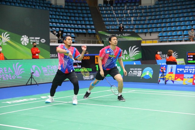 Mohammad Ahsan/Hendra Setiawan (Ahsan/Hendra) di Korea Open 2022. Foto: Dok PBSI