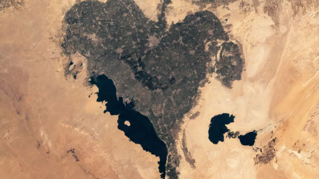 Oasis berbentuk lambang cinta di Mesir yang ditangkap di Stasiun Luar Angkasa (ISS). Foto: NASA