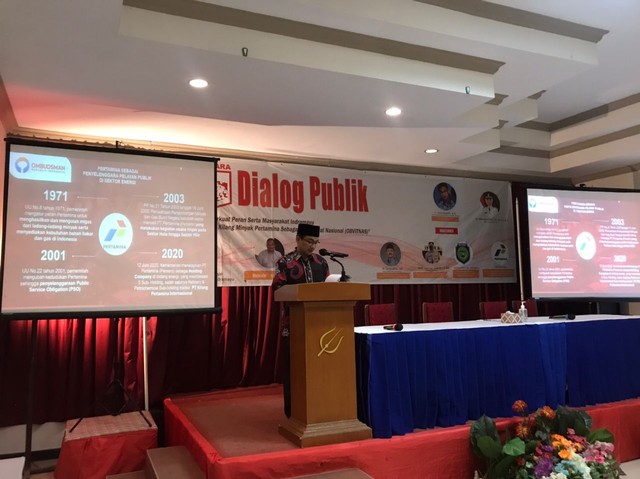 Anggota Ombudsman Republik Indonesia Hery Susanto saat cara diskusi publik bertema Memperkuat Peran Serta Masyarakat Indramayu dalam Menjaga Kilang Minyak Pertamina Sebagai Objek Vital Nasional. (Istimewa)